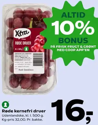 Coop 365 Røde Kernefri Druer 500 g tilbud