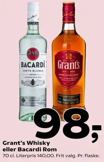 Coop 365 Grant's Whisky Eller Bacardi Rom 70 Cl tilbud