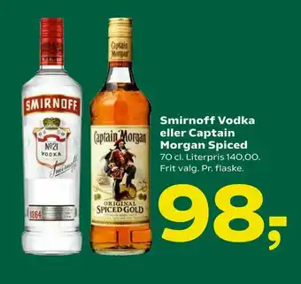 Coop 365 Smirnoff Vodka eller Captain Morgan Spiced tilbud
