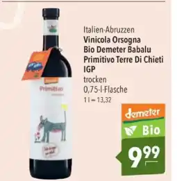 Citti Vinicola Orsogna Bio Demeter Babalu Primitivo Terre Di Chieti IGP tilbud