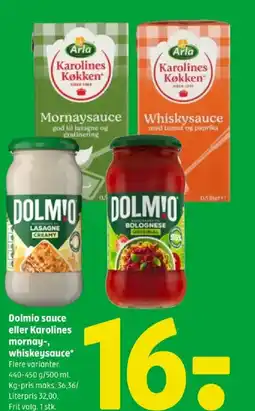 Coop 365 Dolmio sauce eller Karolines mornay-, whiskeysauce tilbud