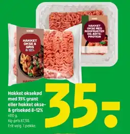 Coop 365 Hakket oksekød med 35% grønt eller hakket okse- & grisekød 8-12% tilbud