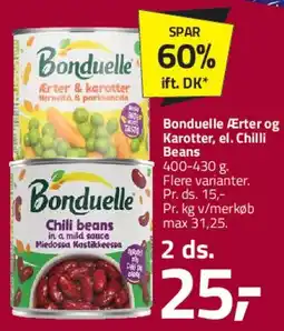 Fleggaard Bonduelle Ærter & gulerødder el. Chili Beans tilbud