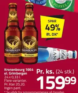 Fleggaard Kronenbourg 1664 / Grimbergen (24 x 0,33 l) tilbud