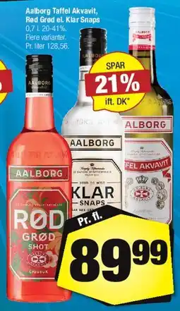 Calle Aalborg Rød Grød / Klar Snaps / Taffel Akvavit 0,7 l tilbud