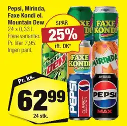 Calle Pepsi / Mirinda / Faxe Kondi / Mountain Dew (24 stk) tilbud