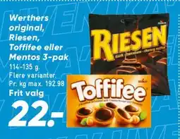 Bilka Werther's / Riesen / Toffifee (godter) tilbud