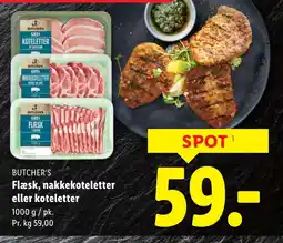 Lidl BUTCHER'S Flæsk, nakkekoteletter eller koteletter tilbud