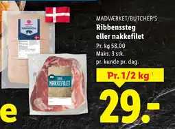 Lidl MADVÆRKET/BUTCHER'S Ribbenssteg eller nakkefilet tilbud