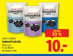 Lidl SWEET CORNER Sukkerfri lakrids tilbud