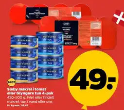Netto Sæby makrel i tomat eller Glyngøre tun 4-pak tilbud