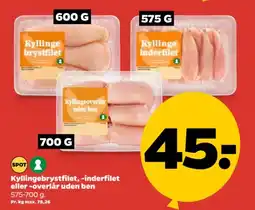 Netto Kyllingebrystfilet, -inderfilet eller -overlår uden ben tilbud