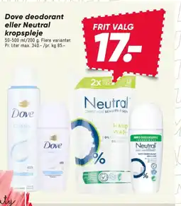 Bilka Dove deodorant eller Neutral kropspleje tilbud