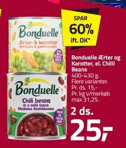Fleggaard Bonduelle Ærter og Karotter, el. Chilli Beans tilbud
