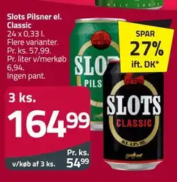 Fleggaard Slots Pilsner el. Classic tilbud