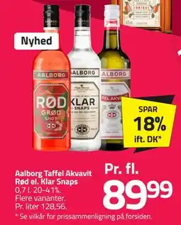 Fleggaard Aalborg Taffel Akvavit Rød el. Klar Snaps tilbud