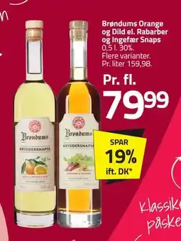 Fleggaard Brøndums Orange og Dild el. Rabarber og Ingefær Snaps tilbud
