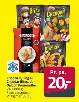Fleggaard Fripozo Kylling el. Cheddar Bites, el. Daloon Forårsruller tilbud