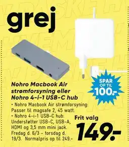 Bilka Nohro Macbook Air strømforsyning eller Nohro 4-i-1 USB-C hub tilbud