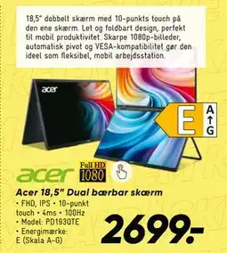 Bilka Acer 18,5” Dual bærbar skærm tilbud