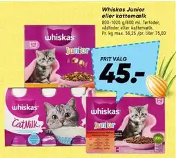 Bilka Whiskas Junior eller kattemælk tilbud