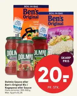 SPAR Dolmio Sauce eller Ben’s Original Ris i Kogepose eller Sauce tilbud
