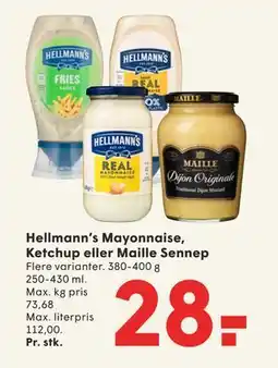 SPAR Hellmann’s Mayonnaise, Ketchup eller Maille Sennep tilbud