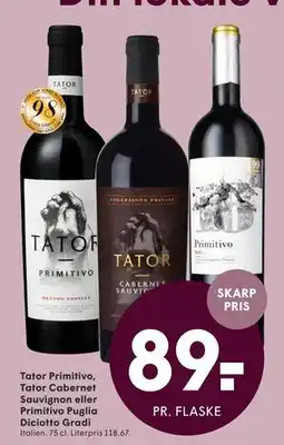 SPAR Tator Primitivo, Tator Cabernet Sauvignon eller Primitivo Puglia Diciotto Gradi tilbud