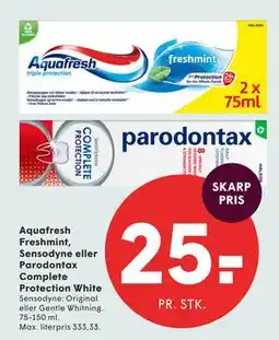 SPAR Aquafresh Freshmint, Sensodyne eller Parodontax Complete Protection White tilbud