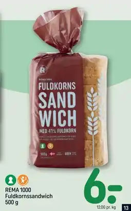 REMA 1000 REMA 1000 Fuldkornssandwich 500 g tilbud
