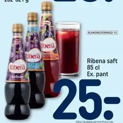 REMA 1000 Ribena saft 85 cl Ex. pant tilbud