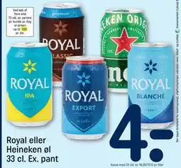 REMA 1000 Royal eller Heineken øl 33 cl. Ex. pant tilbud