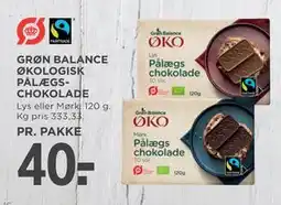 MENY GRØN BALANCE ØKOLOGISK PÅLÆGS CHOKOLADE tilbud