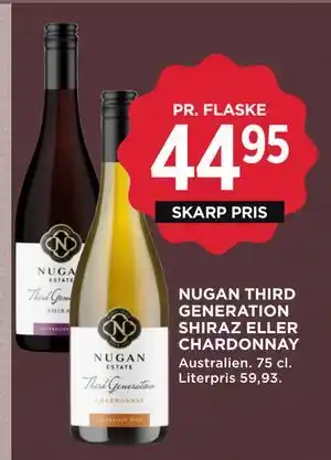 MENY NUGAN THIRD GENERATION SHIRAZ ELLER CHARDONNAY tilbud