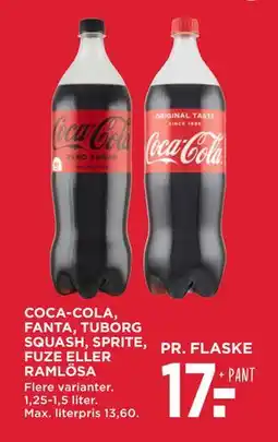 MENY COCA-COLA, FANTA, TUBORG SQUASH, SPRITE, FUZE ELLER RAMLÖSA tilbud