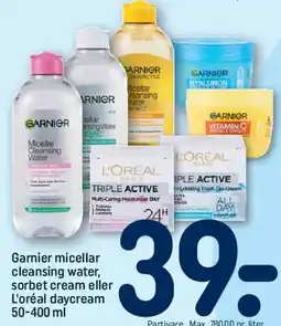REMA 1000 Garnier micellar cleansing water, sorbet cream eller L'Oréal daycream tilbud