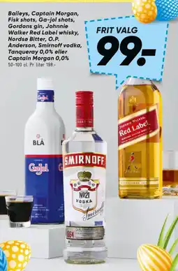 Bilka Baileys, Captain Morgan, Fisk shots, Ga-jol shots, Gordons gin tilbud
