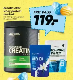 Bilka Kreatin eller whey protein marked tilbud