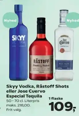 Kvickly Skyy Vodka, Råstoff Shots eller Jose Cuervo Especial Tequila tilbud