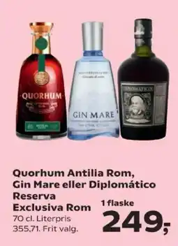 Kvickly Quorhum Antilia Rom, Gin Mare eller Diplomático Reserva Exclusiva Rom tilbud