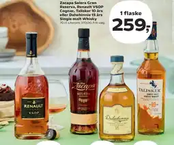 Kvickly Zacapa Solera Gran Reserva, Renault VSOP Cognac, Talisker 10 års eller Dalwhinnie 15 års Single malt Whisky tilbud