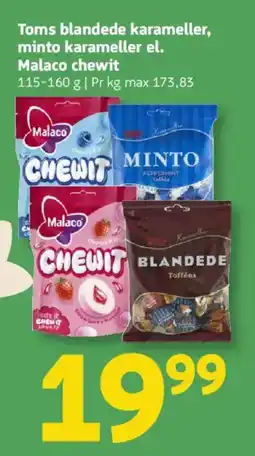 Løvbjerg Toms blandede karameller, minto karameller el. Malaco chewit tilbud