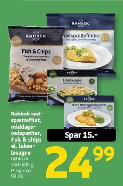 Løvbjerg Rahbek rød- spættefilet, middags- rødspætter, fish & chips el. lakse- lasagne tilbud