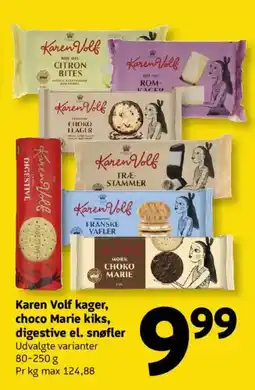 Løvbjerg Karen Volf kager, choco Marie kiks, digestive el. snøfler tilbud