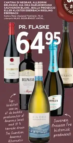 MENY Assorterede flasker: Belpasso, Kia Ora, Bolla Prosecco eller Kloster Eberbach Riesling tilbud