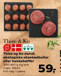 SuperBrugsen Thise & Ko dansk økologiske oksekødboller eller hakkebøffer tilbud