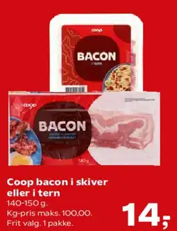 SuperBrugsen Coop bacon i skiver eller i tern tilbud