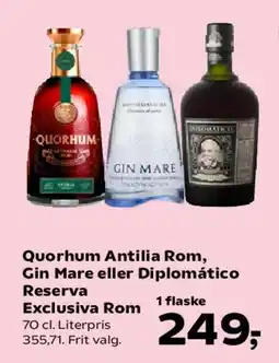 SuperBrugsen Quorhum Antillia Rom / Gin Mare / Diplomático Reserva Exclusiva Rom tilbud