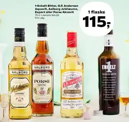SuperBrugsen Enkelt Bitter, O.P. Anderson, Aalborg Jubilæums, Export eller Porse Akvavit tilbud