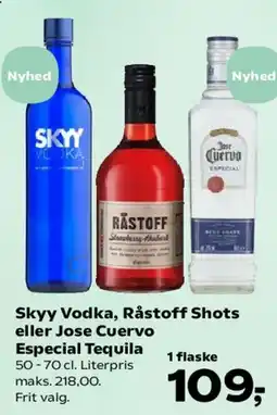 SuperBrugsen Skyy Vodka, Råstoff Shots eller Jose Cuervo Especial Tequila tilbud